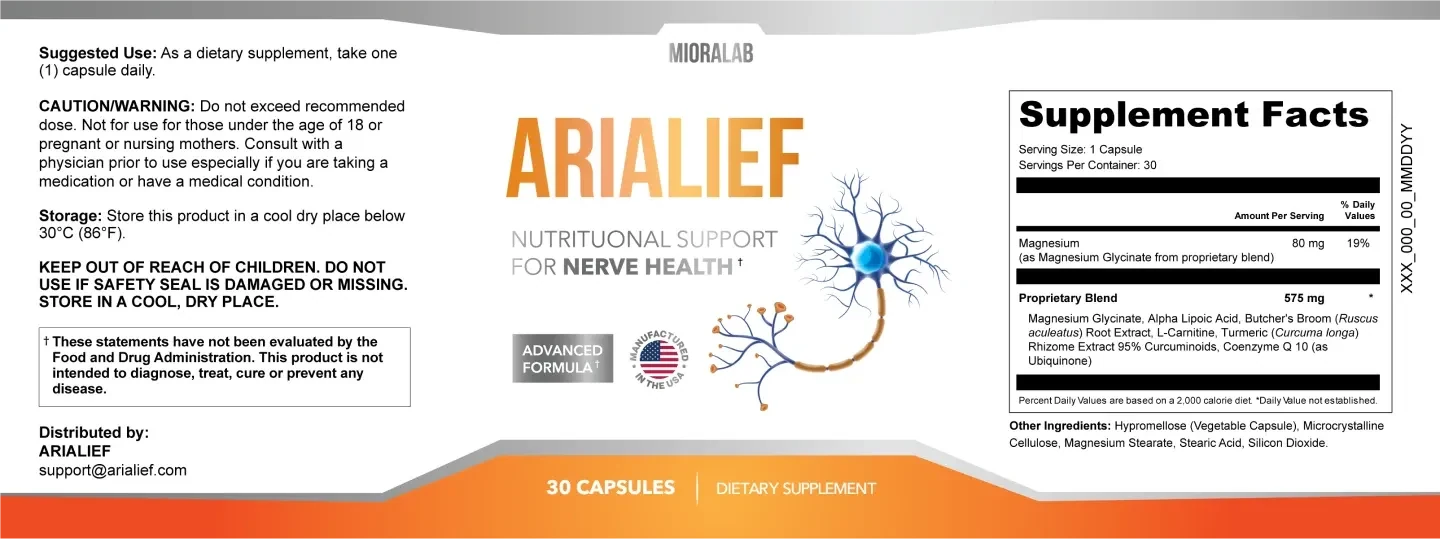 Arialief supplement facts label