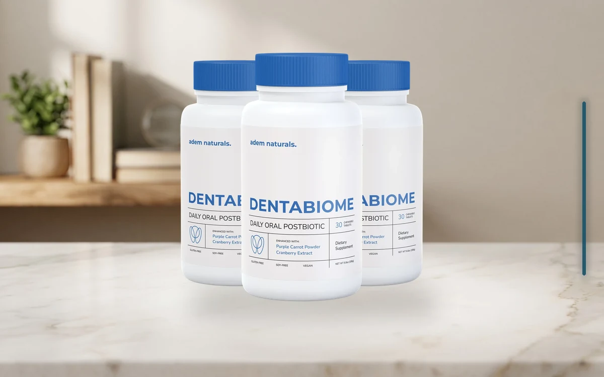 DentaBiome three-bottle pack on a table