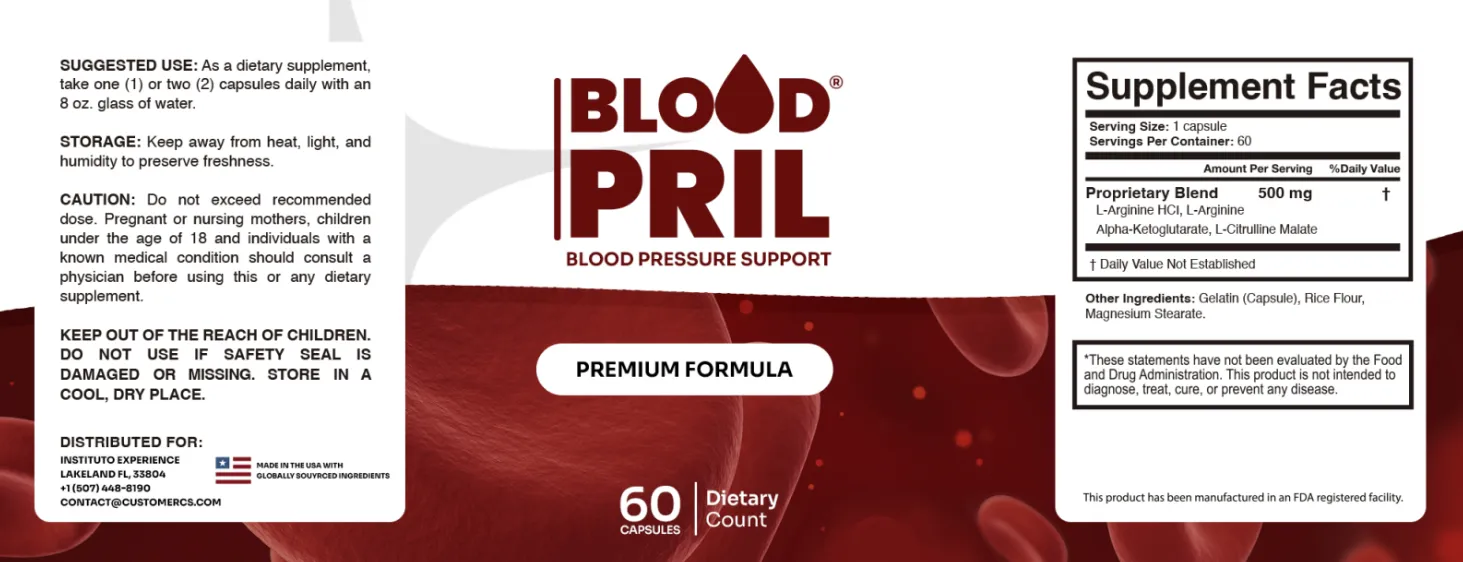 BloodPril supplement facts label — click to zoom