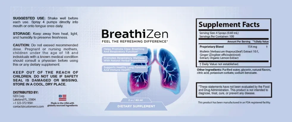 Breathizen supplement facts label