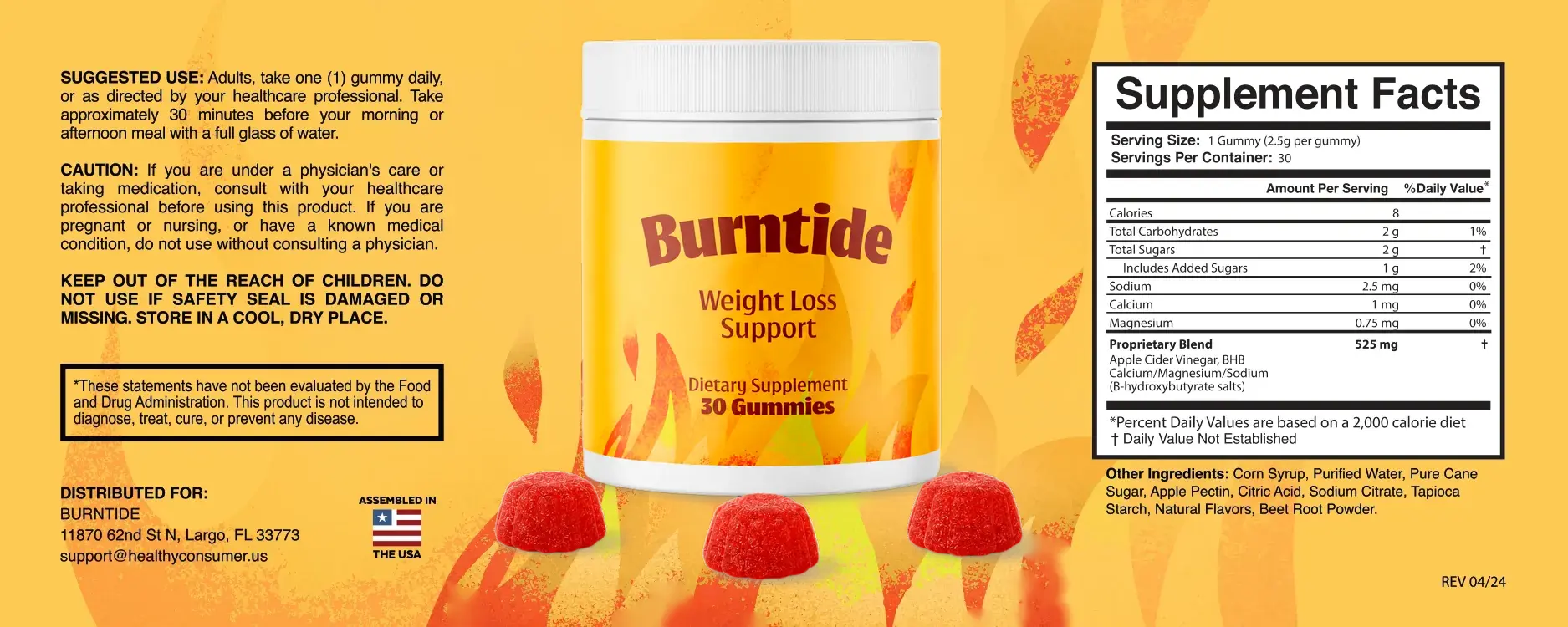 Burntide supplement facts label