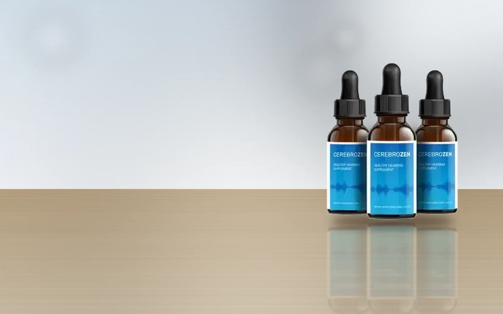 Cerebrozen three-bottle pack on a wooden table