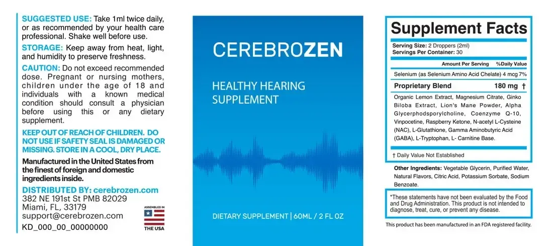 Cerebrozen supplement facts label