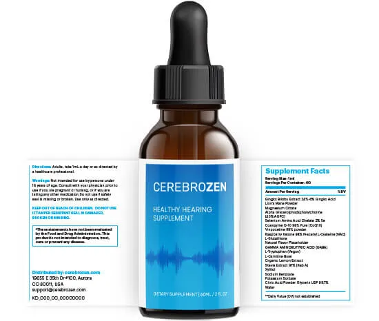 Cerebrozen bottle with supplement facts label