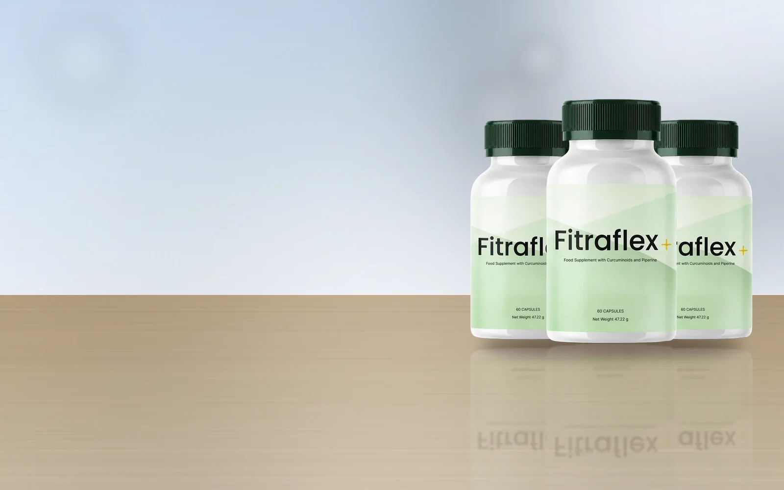 Fitraflex+ three-bottle pack on a wooden table