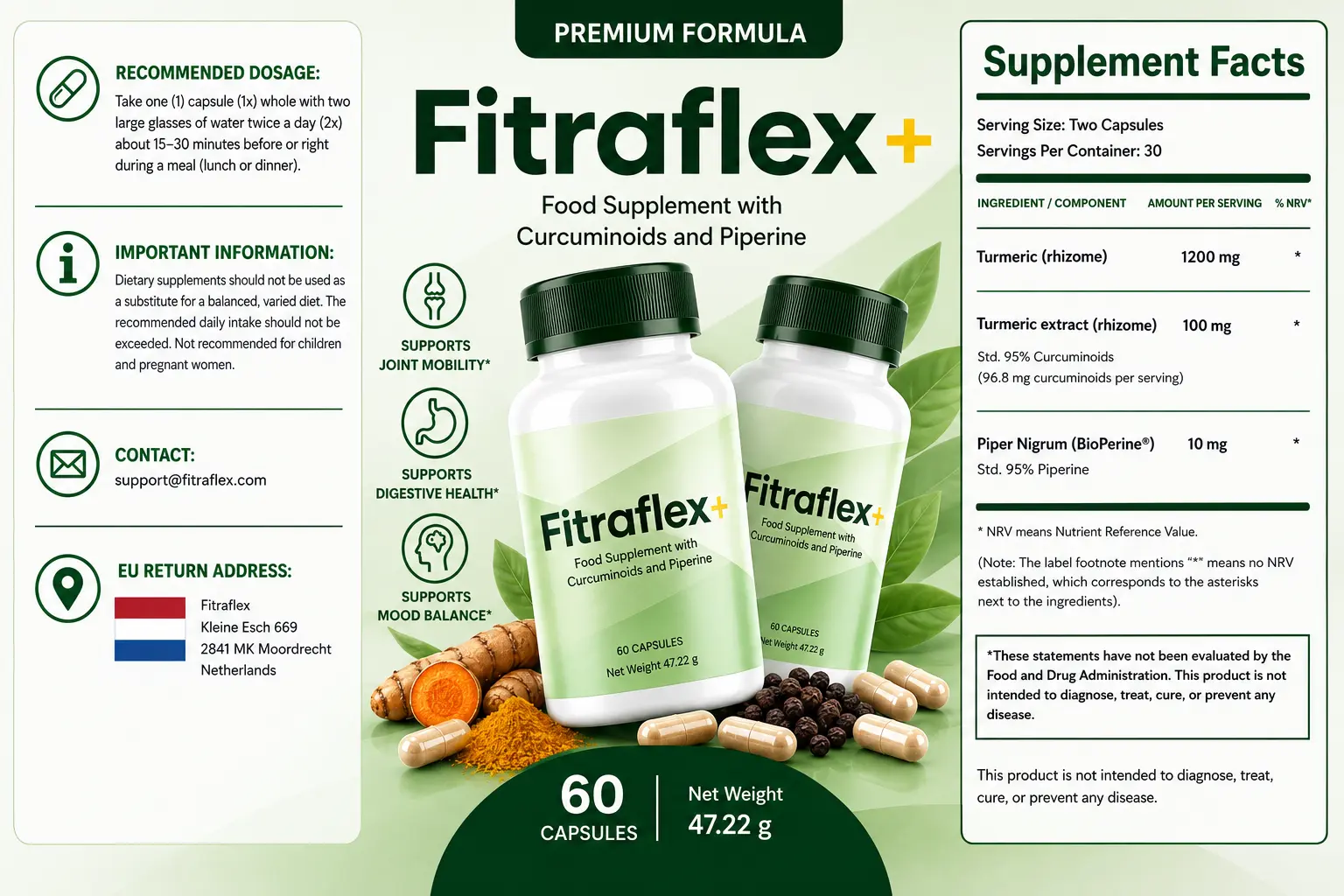 Fitraflex+ nutritional information label — click to zoom