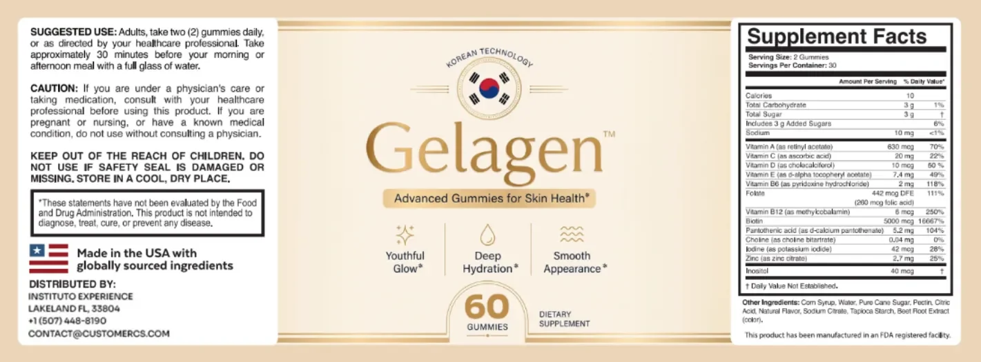 Gelagen supplement facts label