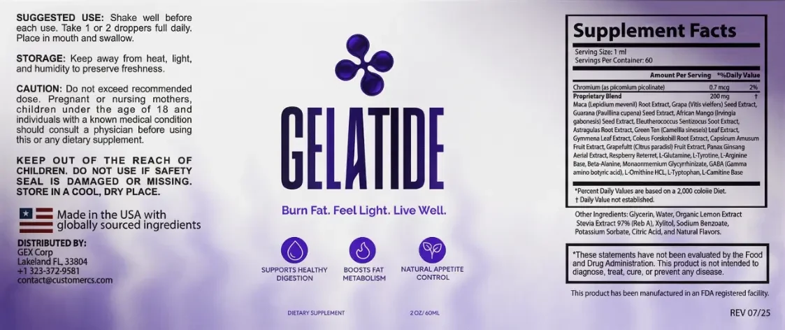 Gelatide supplement facts label