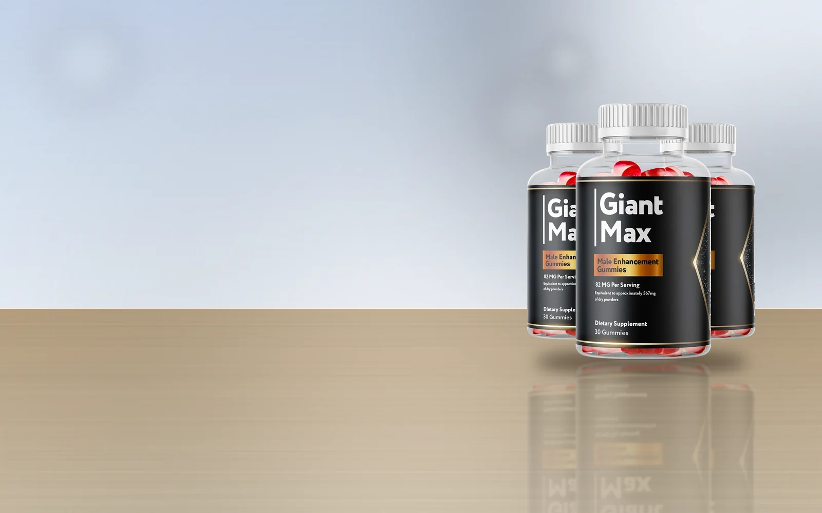 GiantMax three-bottle pack on a wooden table
