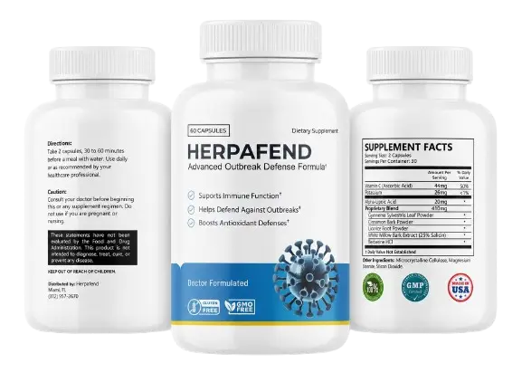 Herpafend supplement facts label — click to zoom
