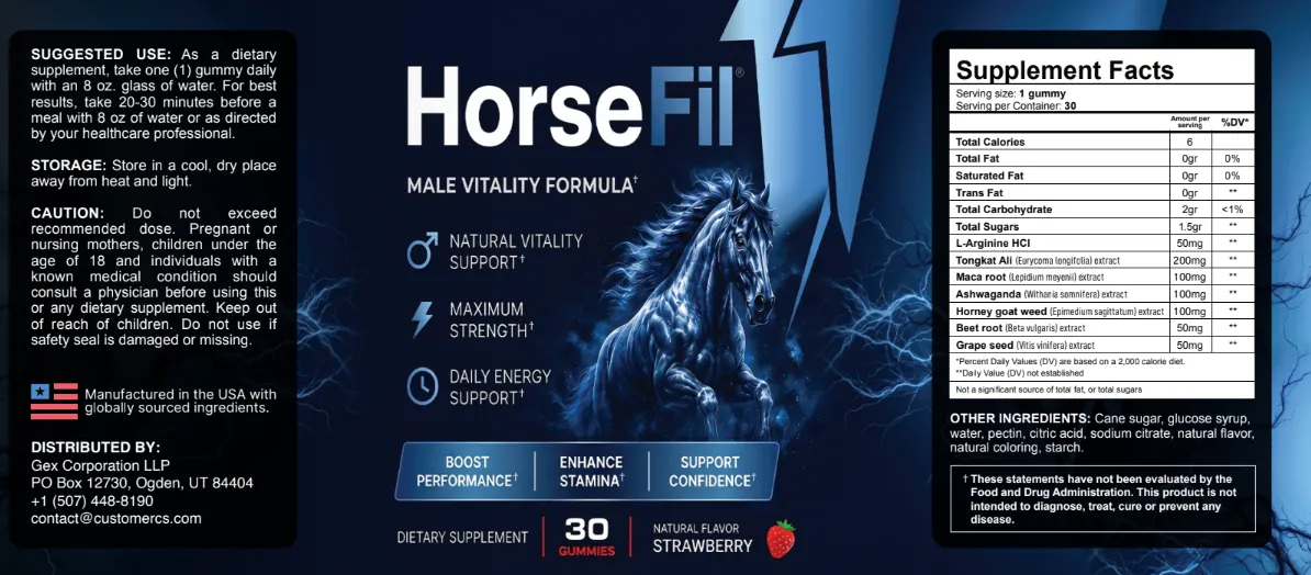 HorseFil supplement facts label — click to zoom
