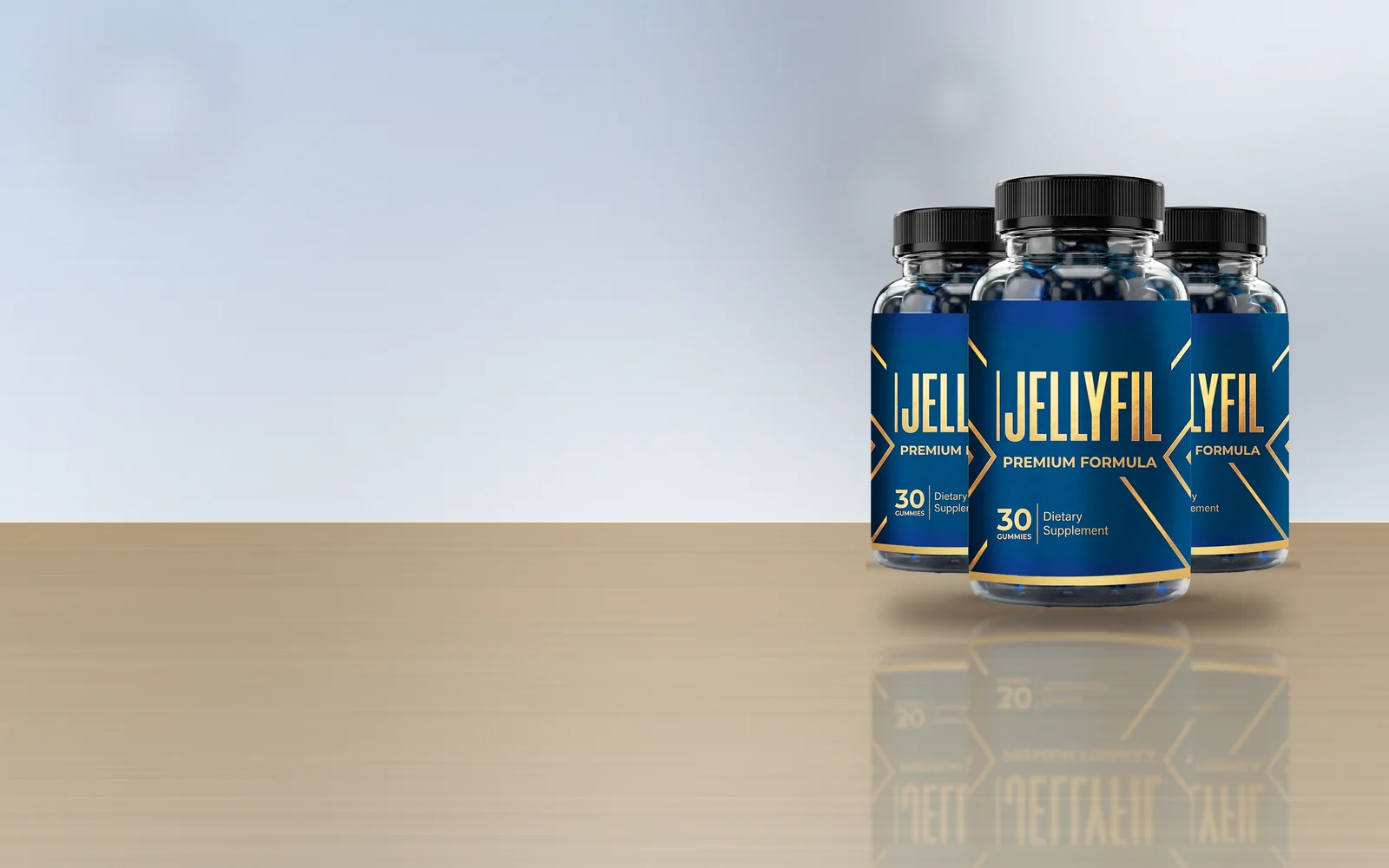 JellyFil three-bottle pack on a wooden table