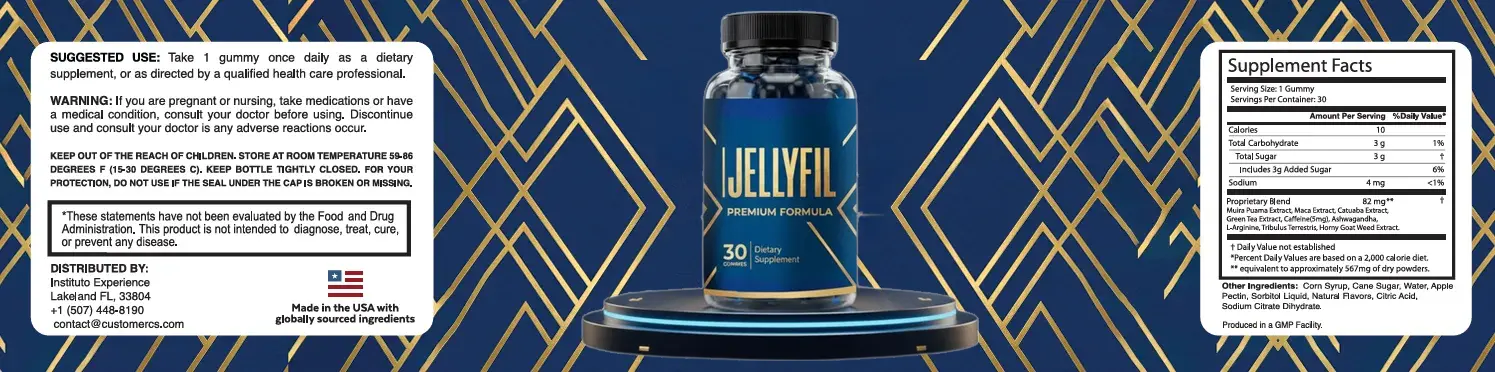 JellyFil supplement facts label — click to zoom