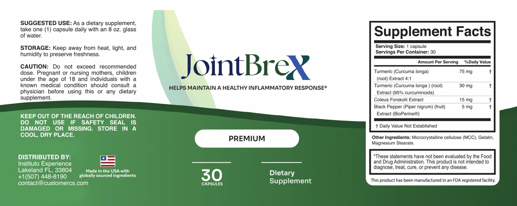 JointBrex supplement facts label — click to zoom