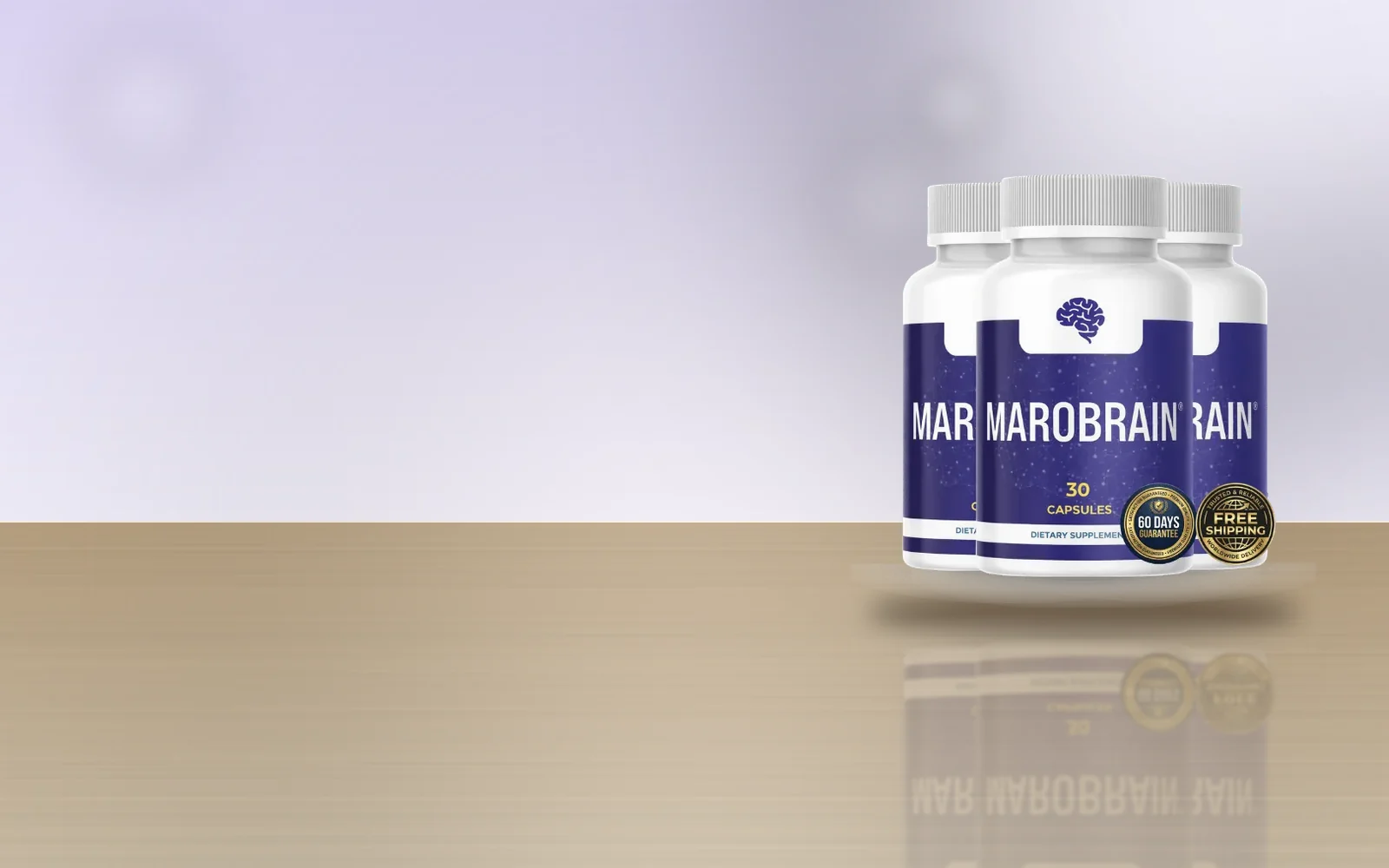 MaroBrain three-bottle pack on a wooden table