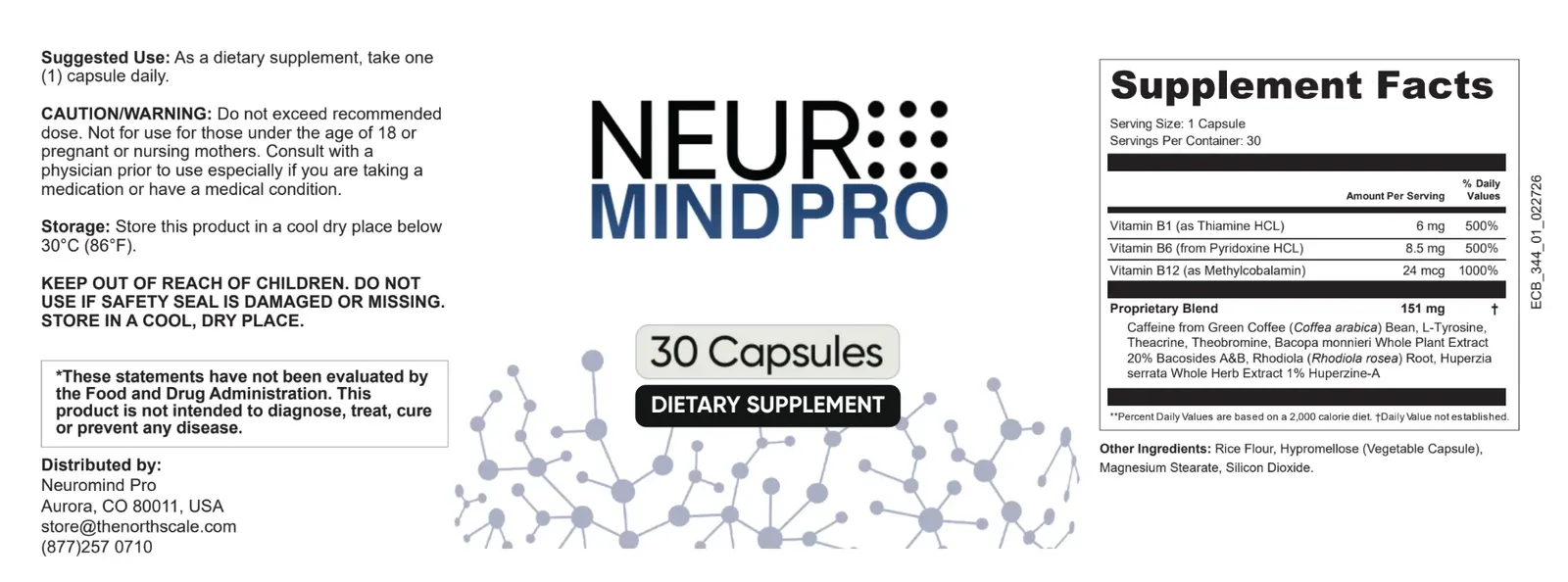 Neuromind Pro supplement facts label — click to zoom