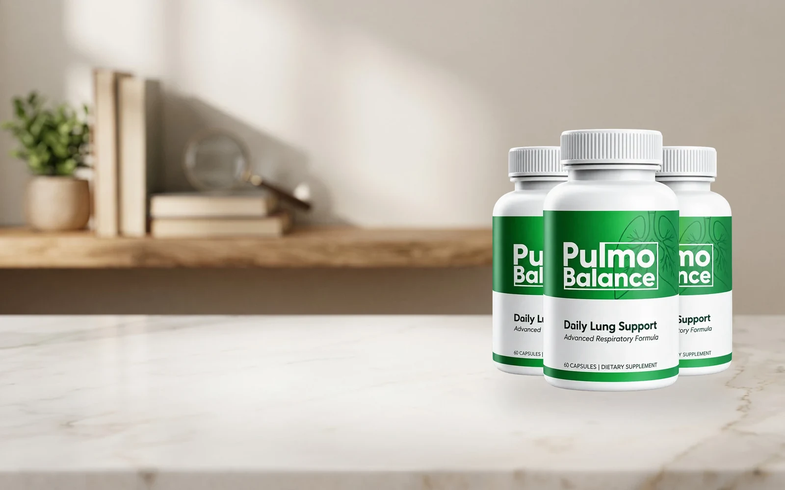 Pulmo Balance three-bottle pack on a wooden table