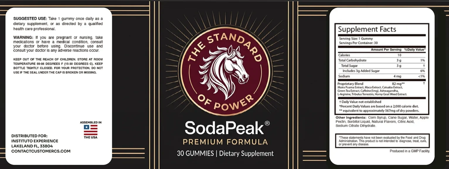 SodaPeak supplement facts label