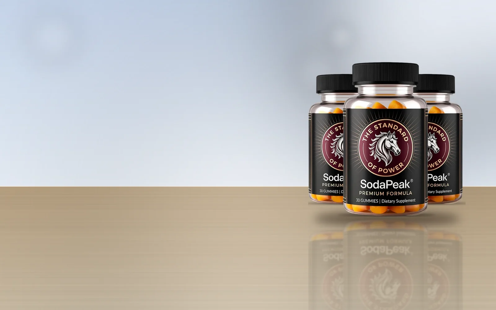 SodaPeak three-bottle pack on a wooden table