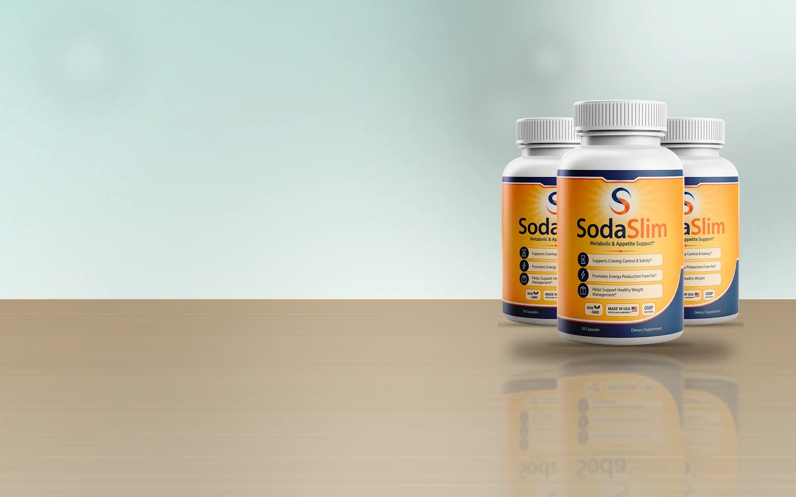 SodaSlim three-bottle pack on a wooden table