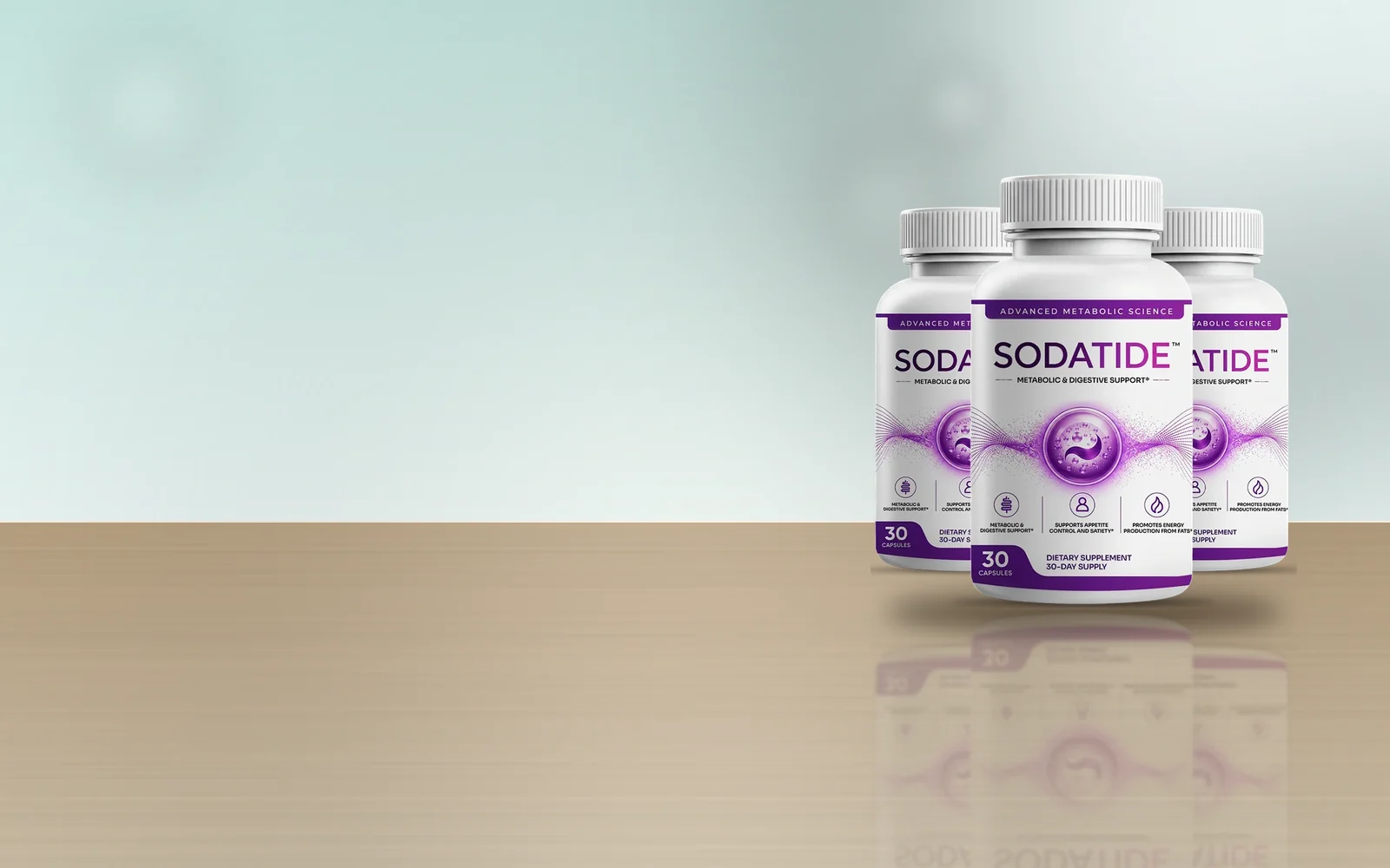 Sodatide three-bottle pack on a wooden table