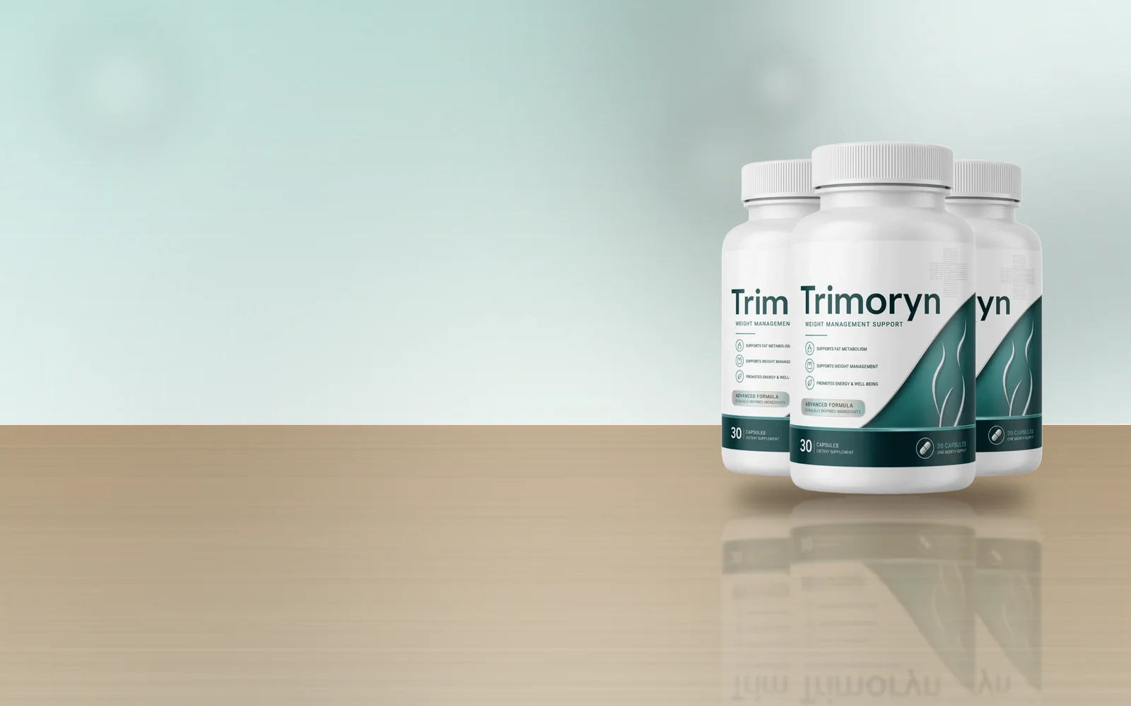 Trimoryn three-bottle pack on a wooden table