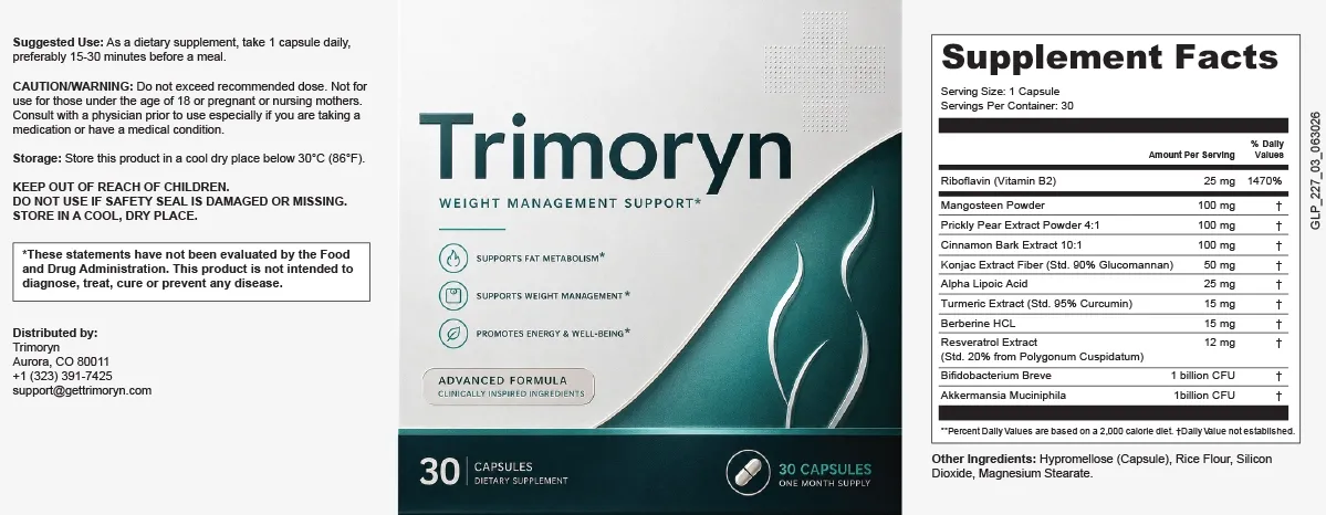 Trimoryn supplement facts label — click to zoom