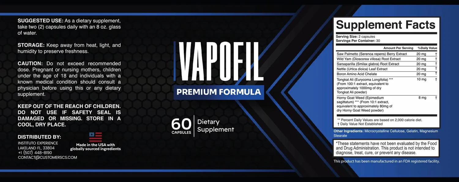 Vapofil supplement facts label