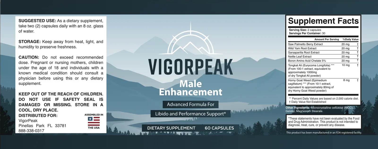 Vigor Peak supplement facts label
