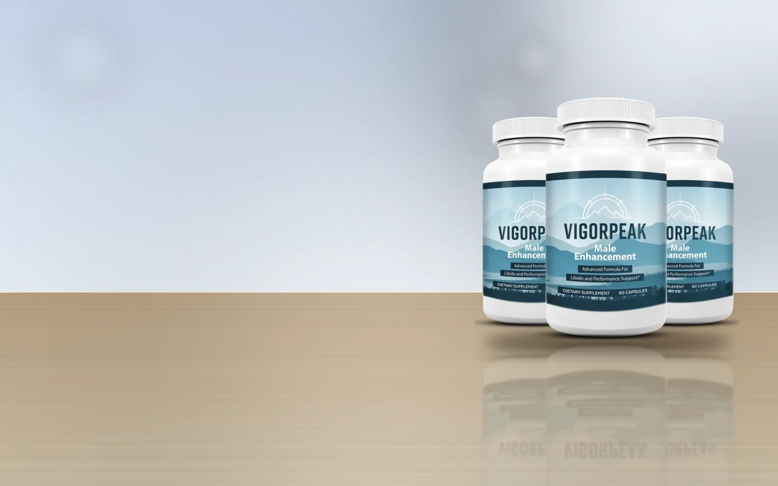 Vigor Peak three-bottle pack on a wooden table