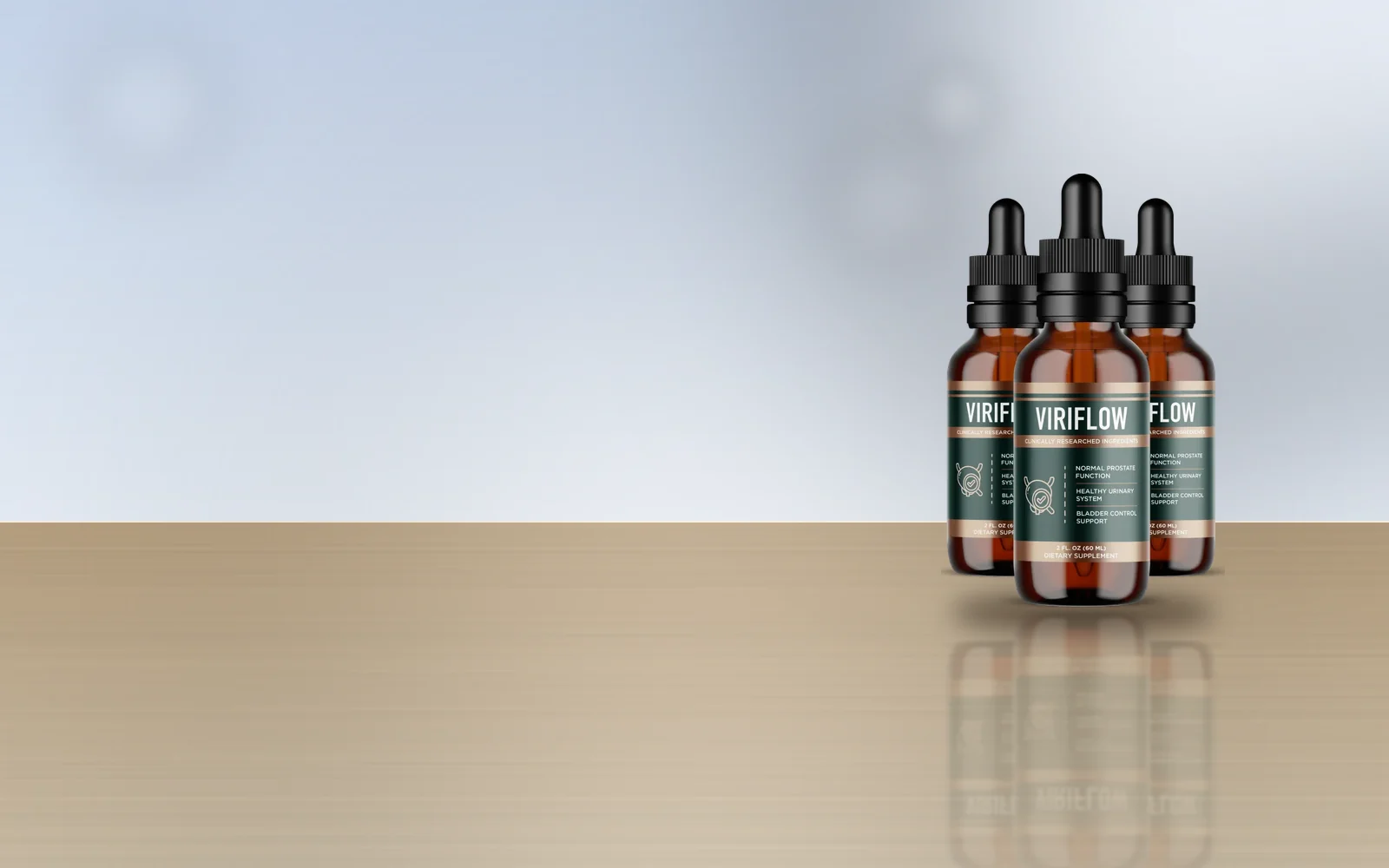 ViriFlow three-bottle pack on a wooden table