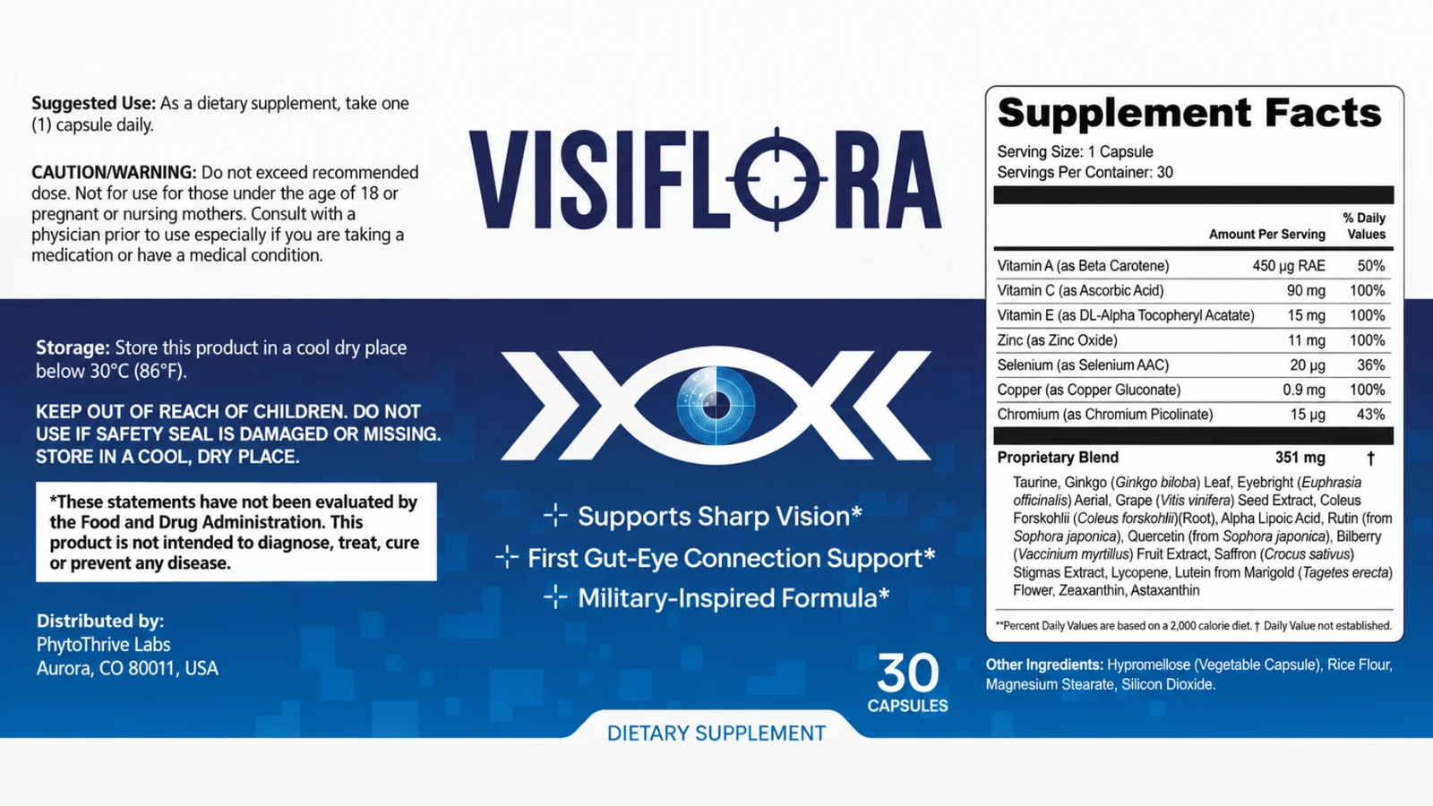 VisiFlora supplement facts label