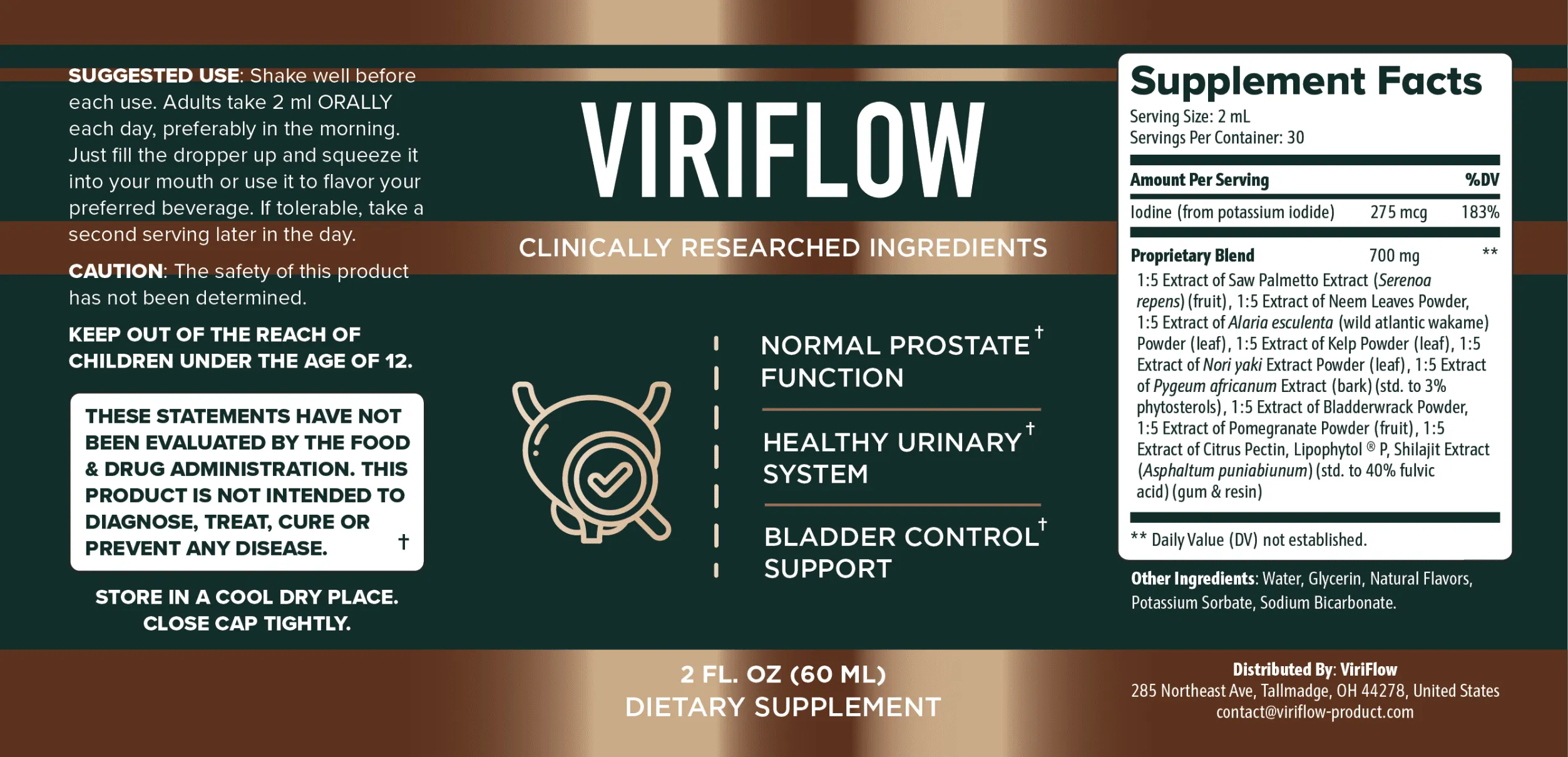 ViriFlow supplement facts and ingredient label